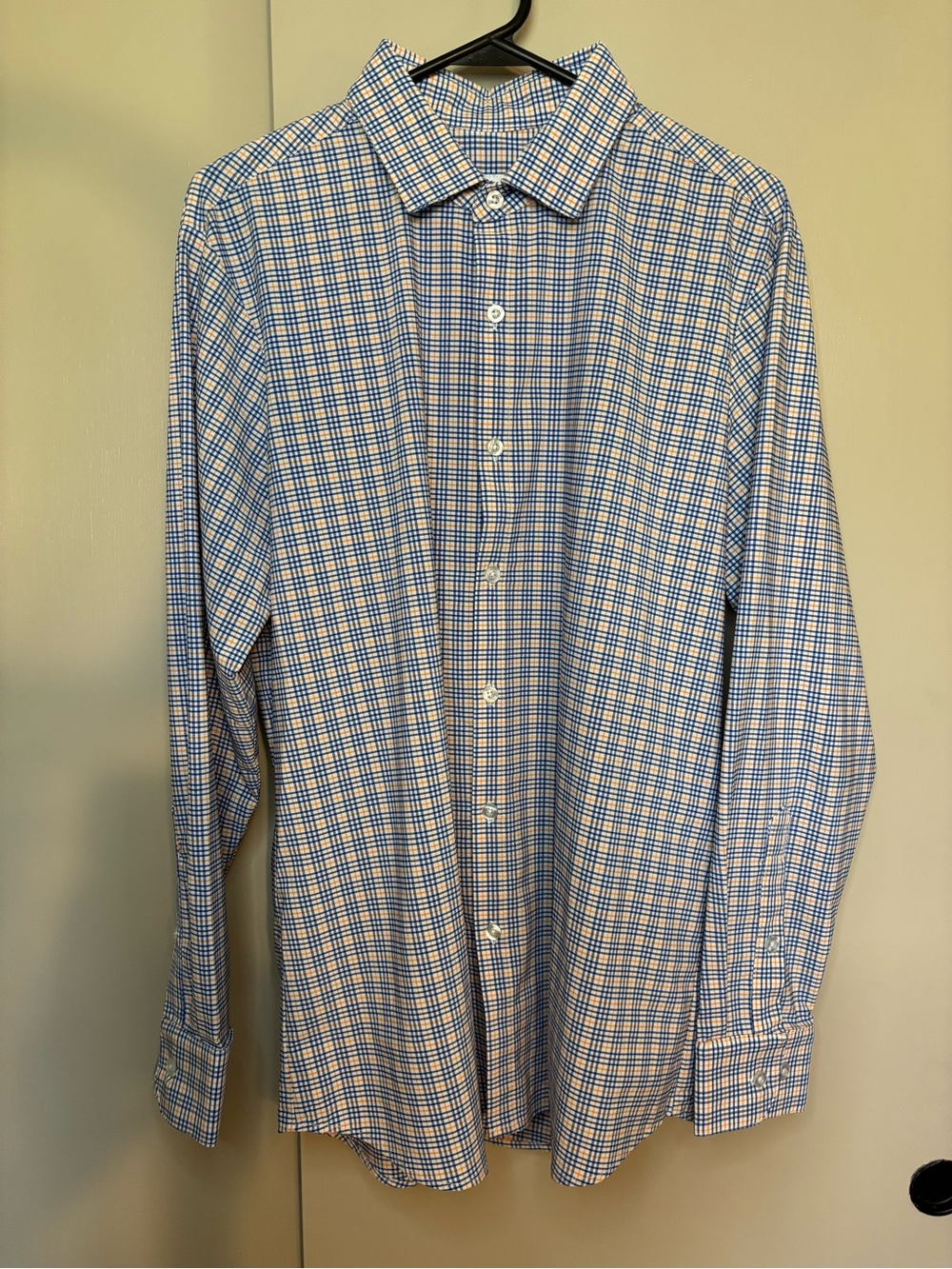 Mizzen+Main Blue and White Checked Dress Shirt Size Large Trim Fit